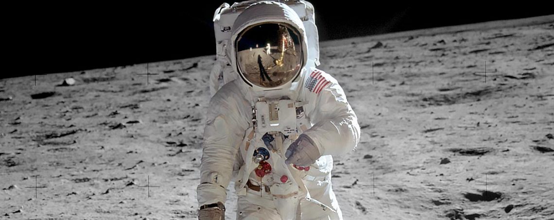 A astronaut walking on the moon Description automatically generated