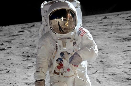 A astronaut walking on the moon Description automatically generated