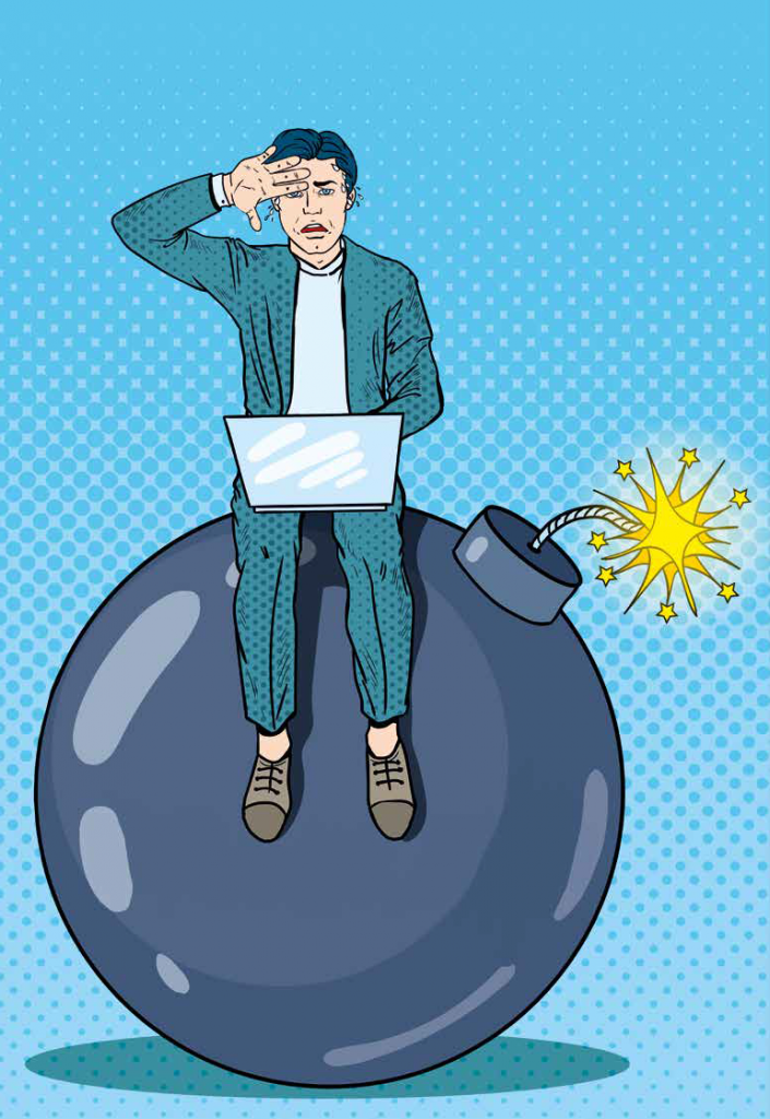 A person sitting on a bomb with a computer AI-generated content may be incorrect.