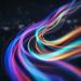 Vibrant neon light trails in blue, pink, purple, teal, and orange flowing over a dark background